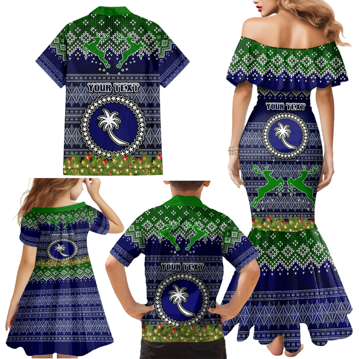 Personalised Chuuk State Christmas Family Matching Mermaid Dress and Hawaiian Shirt Coat of Arms Beautiful Merry Xmas Snowflake LT03 - Polynesian Pride