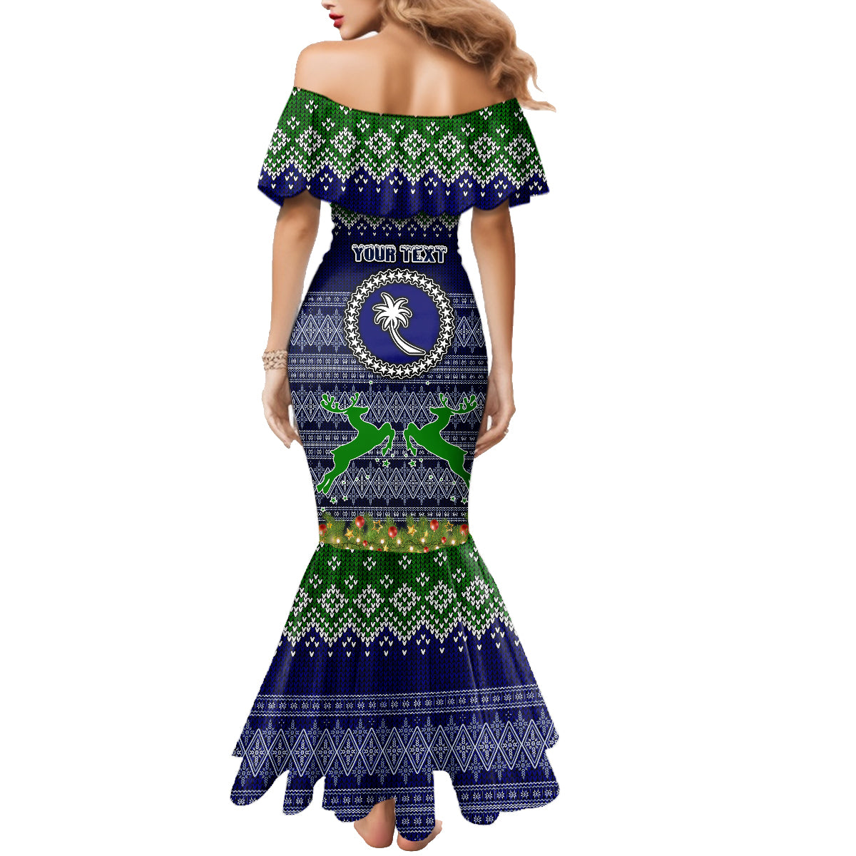 Personalised Chuuk State Christmas Family Matching Mermaid Dress and Hawaiian Shirt Coat of Arms Beautiful Merry Xmas Snowflake LT03 - Polynesian Pride