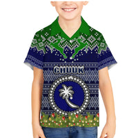 Personalised Chuuk State Christmas Family Matching Mermaid Dress and Hawaiian Shirt Coat of Arms Beautiful Merry Xmas Snowflake LT03 Son's Shirt Blue - Polynesian Pride