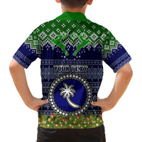 Personalised Chuuk State Christmas Family Matching Off Shoulder Short Dress and Hawaiian Shirt Coat of Arms Beautiful Merry Xmas Snowflake LT03 - Polynesian Pride
