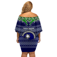 Personalised Chuuk State Christmas Family Matching Off Shoulder Short Dress and Hawaiian Shirt Coat of Arms Beautiful Merry Xmas Snowflake LT03 - Polynesian Pride