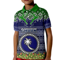 Personalised Chuuk State Christmas Kid Polo Shirt Coat of Arms Beautiful Merry Xmas Snowflake LT03 Kid Blue - Polynesian Pride