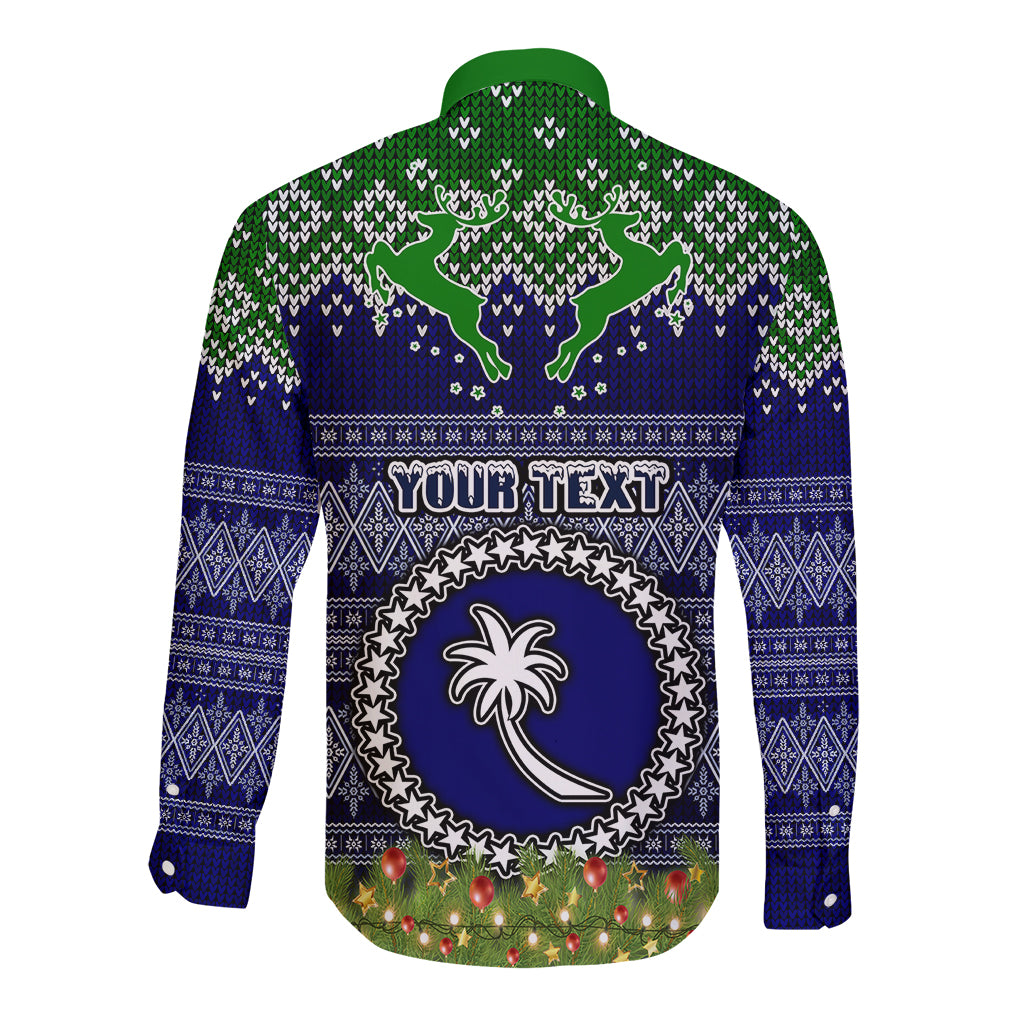 personalised-chuuk-state-christmas-long-sleeve-button-shirt-coat-of-arms-beautiful-merry-xmas-snowflake