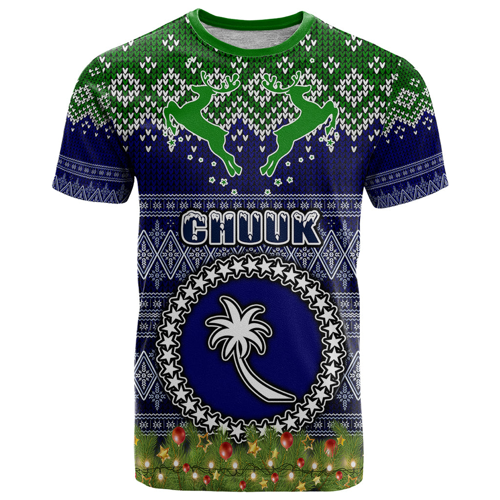 Personalised Chuuk State Christmas T Shirt Coat of Arms Beautiful Merry Xmas Snowflake LT03 Blue - Polynesian Pride