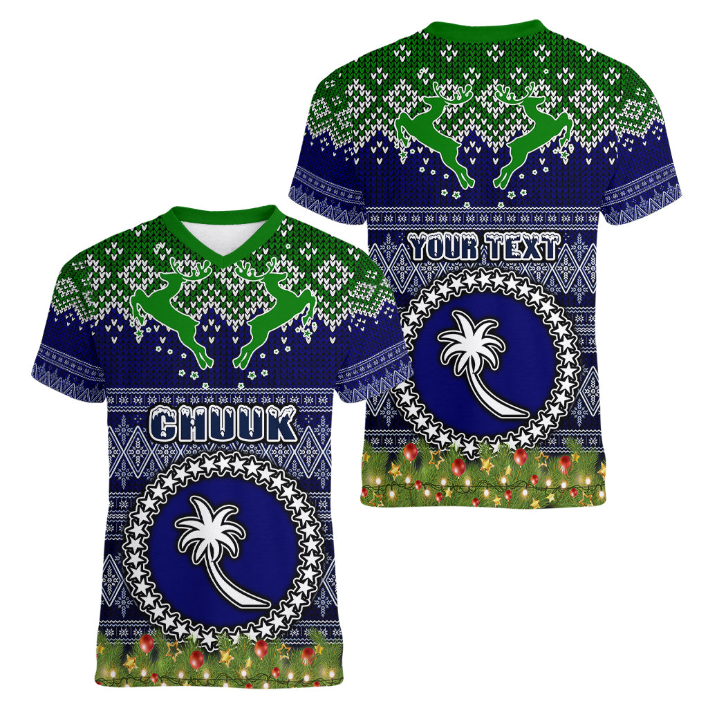 personalised-chuuk-state-christmas-women-v-neck-t-shirt-coat-of-arms-beautiful-merry-xmas-snowflake