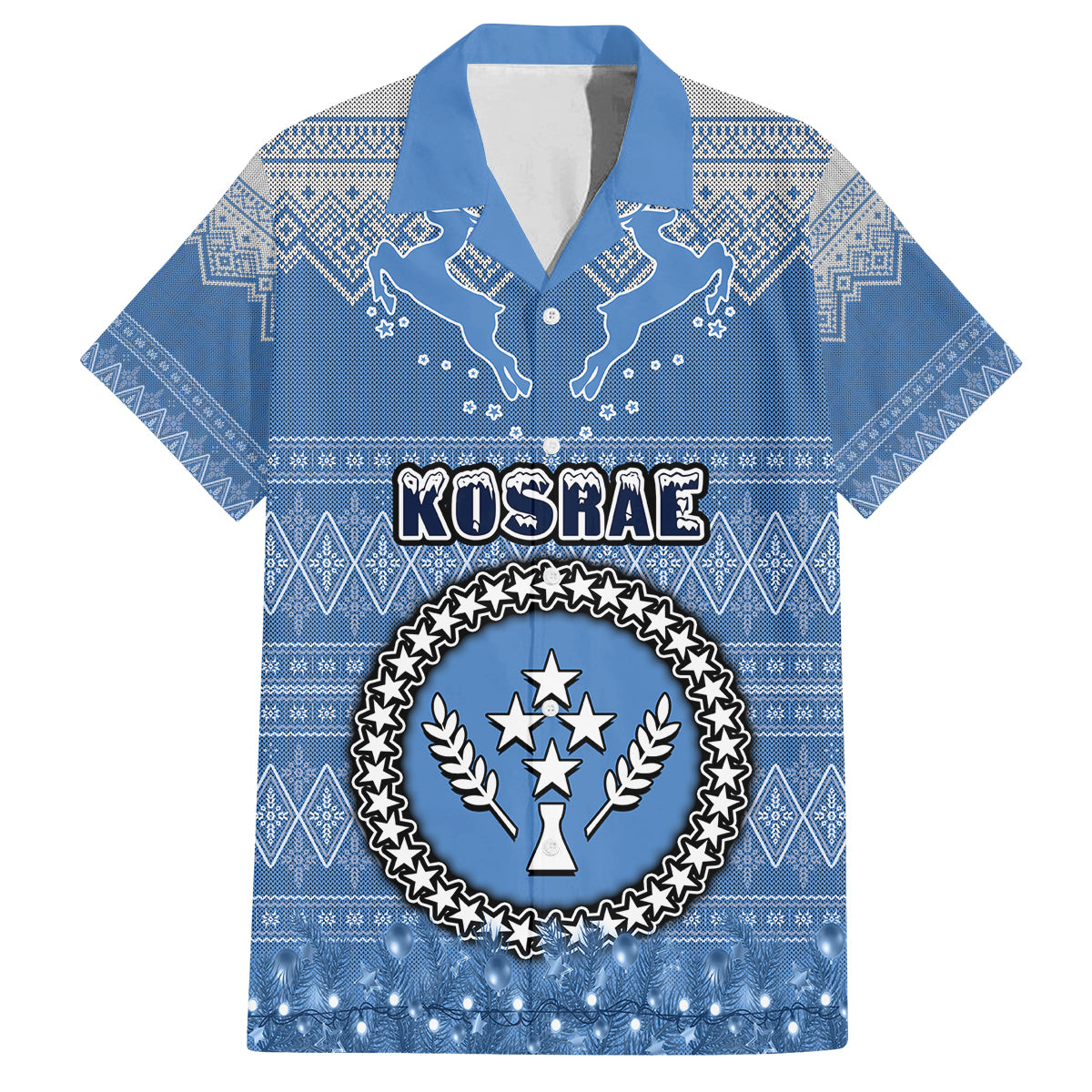 Kosrae Christmas Family Matching Off Shoulder Short Dress and Hawaiian Shirt Coat of Arms Beautiful Merry Xmas Snowflake LT03 Dad's Shirt - Short Sleeve Blue - Polynesian Pride
