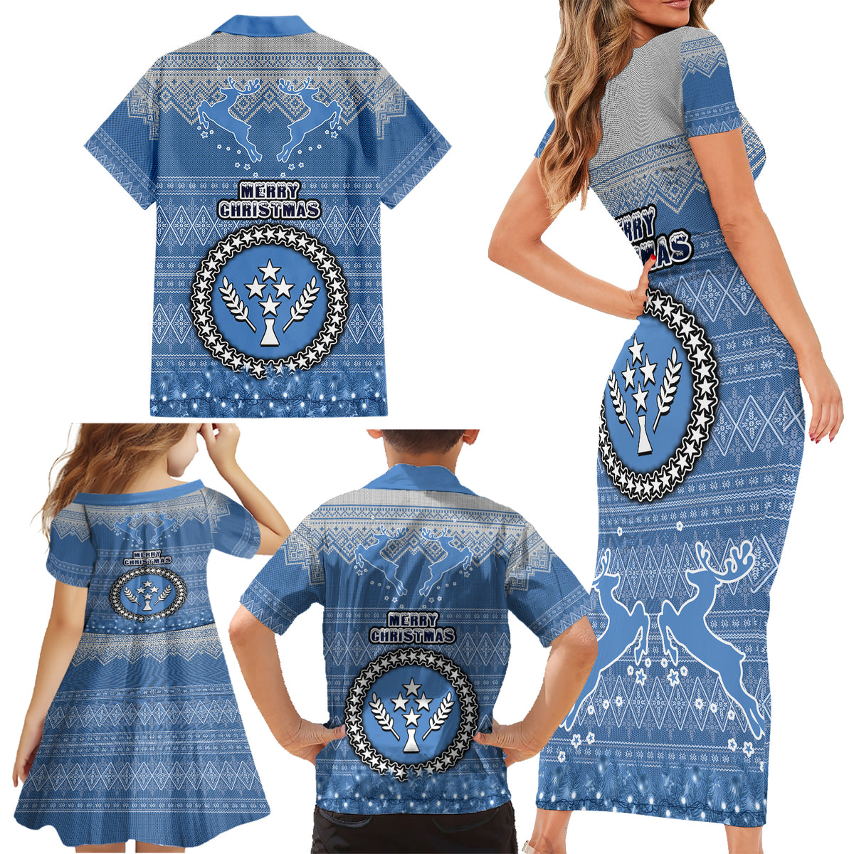 Kosrae Christmas Family Matching Short Sleeve Bodycon Dress and Hawaiian Shirt Coat of Arms Beautiful Merry Xmas Snowflake LT03 - Polynesian Pride
