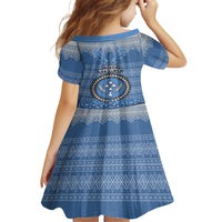 Kosrae Christmas Kid Short Sleeve Dress Coat of Arms Beautiful Merry Xmas Snowflake LT03 - Polynesian Pride