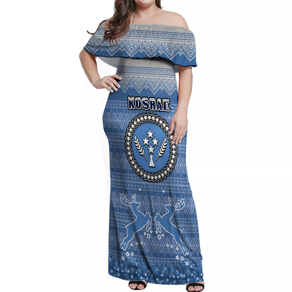 Kosrae Christmas Off Shoulder Maxi Dress Coat of Arms Beautiful Merry Xmas Snowflake LT03 Women Blue - Polynesian Pride