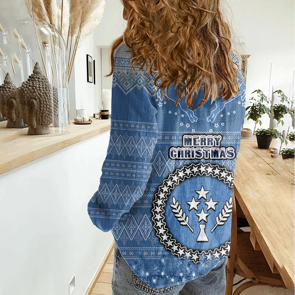 Kosrae Christmas Women Casual Shirt Coat of Arms Beautiful Merry Xmas Snowflake LT03 - Polynesian Pride