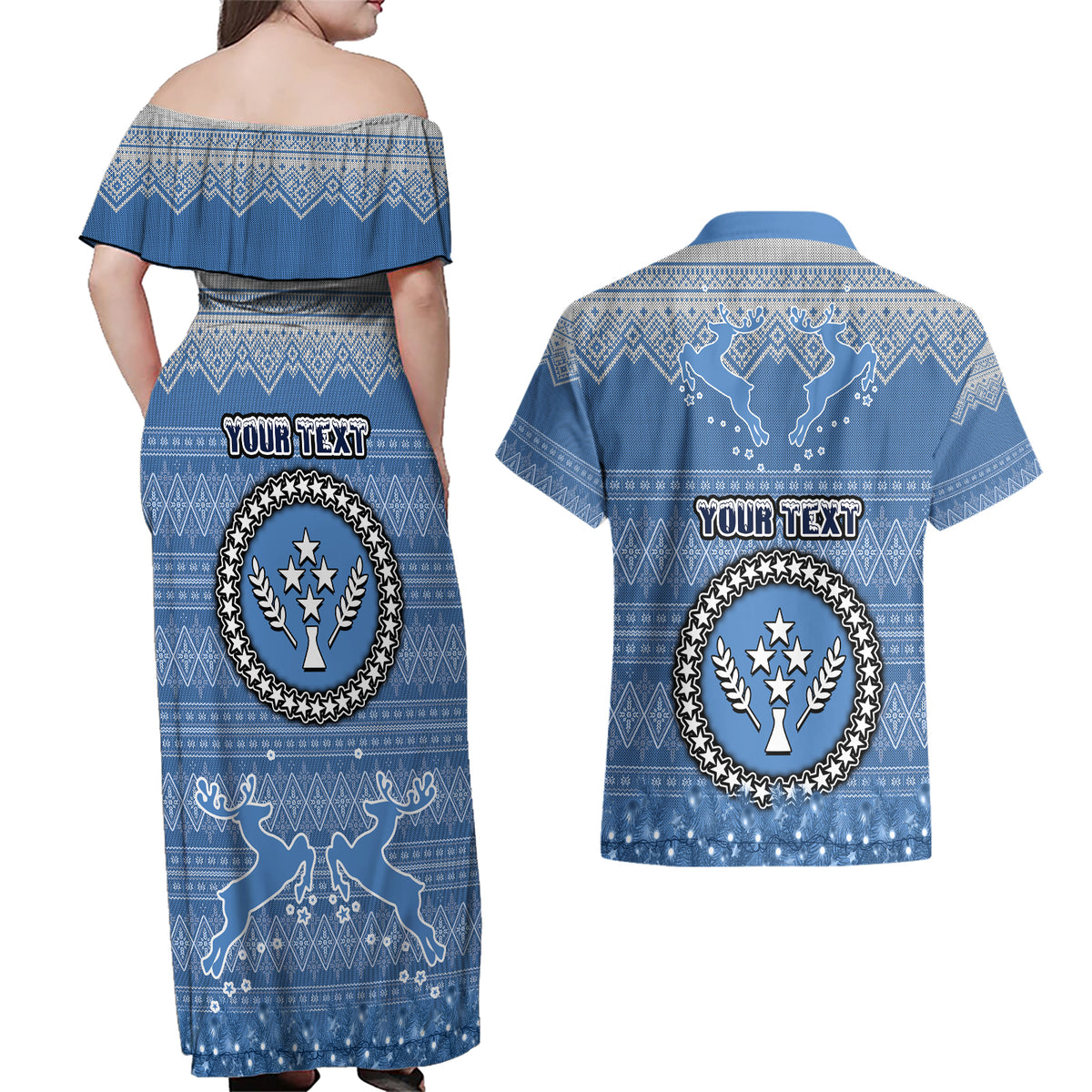 personalised-kosrae-christmas-couples-matching-off-shoulder-maxi-dress-and-hawaiian-shirt-coat-of-arms-beautiful-merry-xmas-snowflake