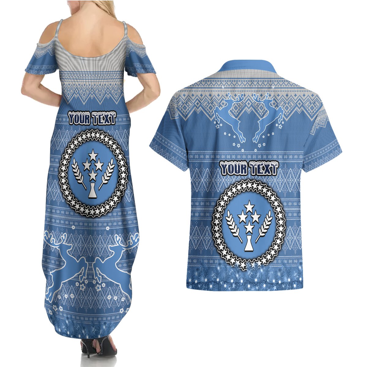 personalised-kosrae-christmas-couples-matching-summer-maxi-dress-and-hawaiian-shirt-coat-of-arms-beautiful-merry-xmas-snowflake