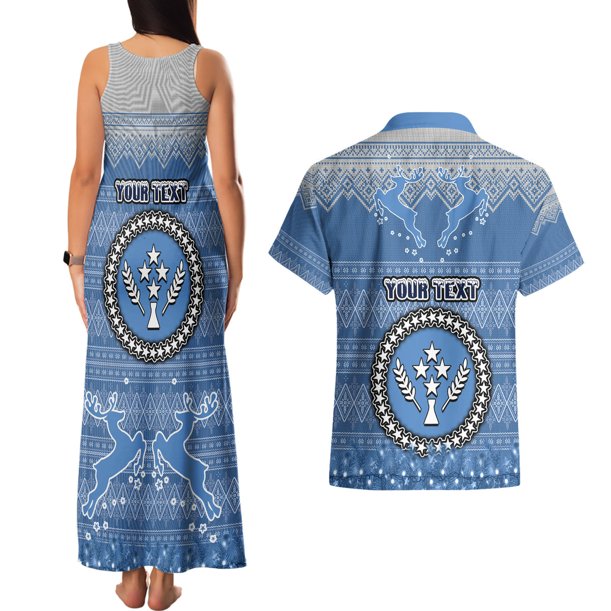 Personalised Kosrae Christmas Couples Matching Tank Maxi Dress and Hawaiian Shirt Coat of Arms Beautiful Merry Xmas Snowflake LT03 - Polynesian Pride