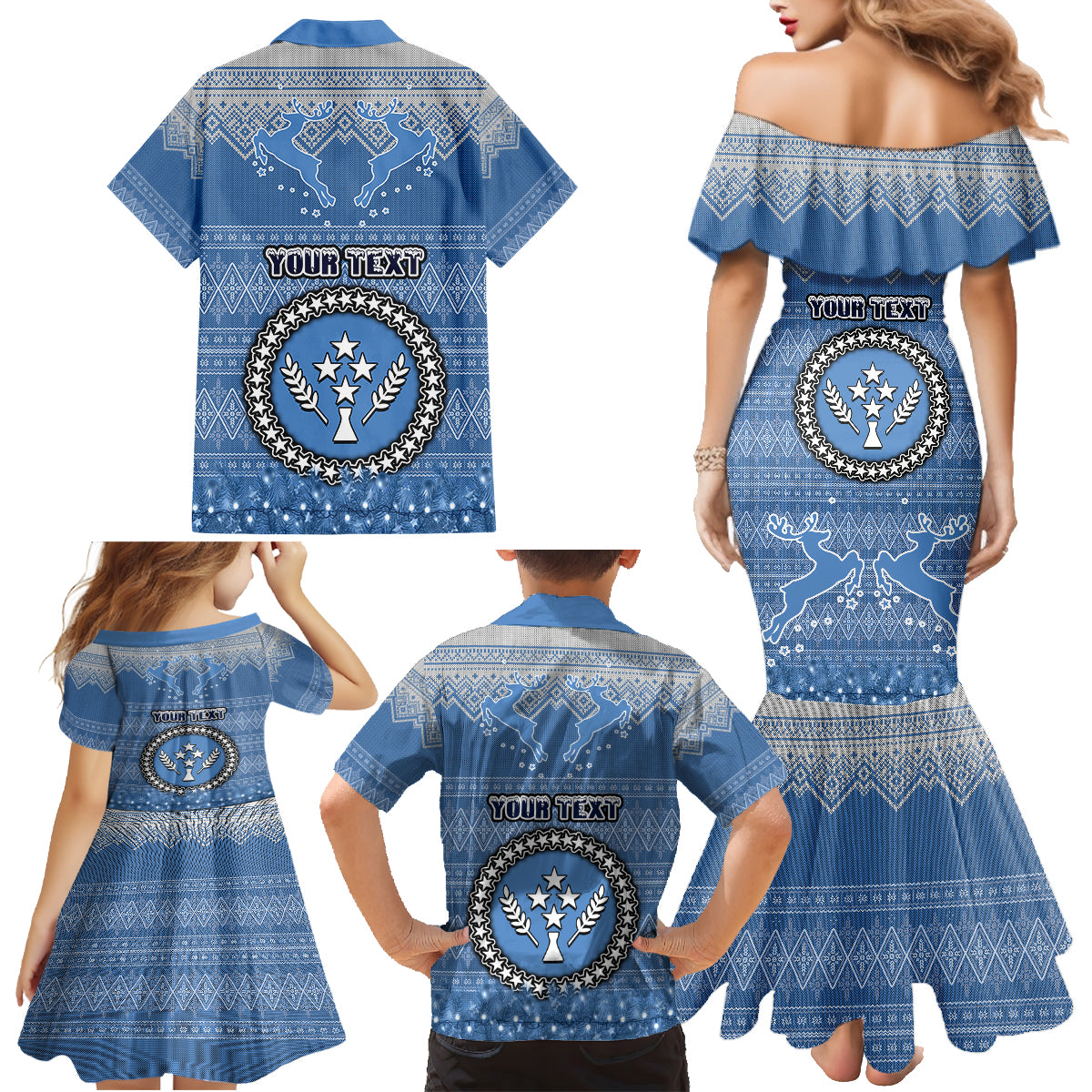 Personalised Kosrae Christmas Family Matching Mermaid Dress and Hawaiian Shirt Coat of Arms Beautiful Merry Xmas Snowflake LT03 - Polynesian Pride