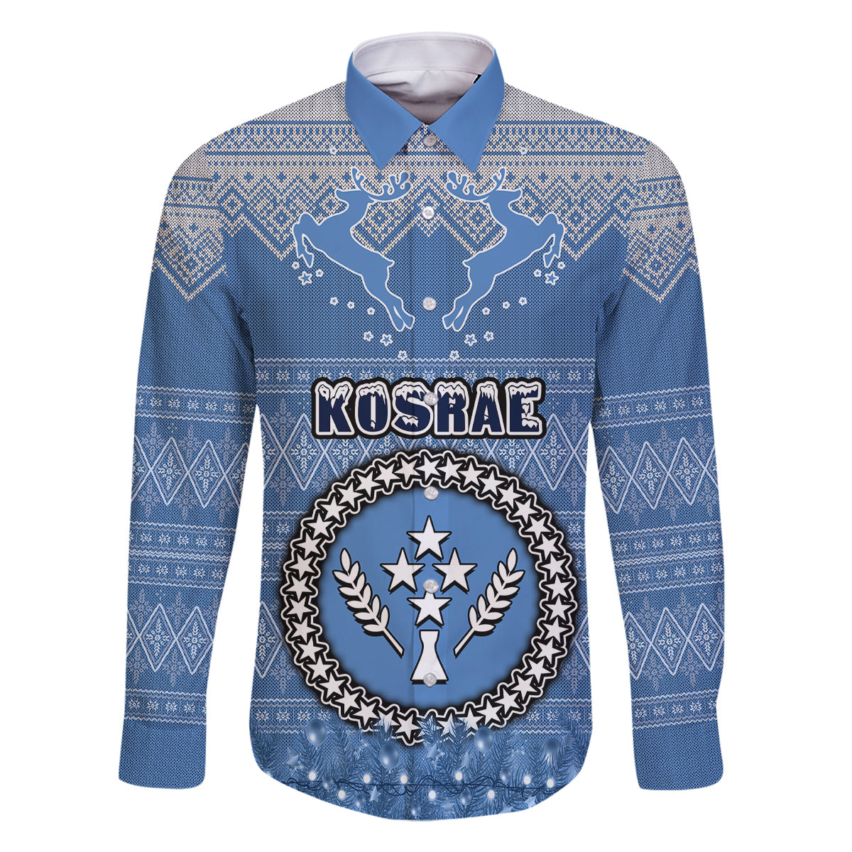 Personalised Kosrae Christmas Family Matching Mermaid Dress and Hawaiian Shirt Coat of Arms Beautiful Merry Xmas Snowflake LT03 Dad's Shirt - Long Sleeve Blue - Polynesian Pride