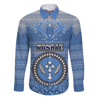 Personalised Kosrae Christmas Family Matching Off Shoulder Short Dress and Hawaiian Shirt Coat of Arms Beautiful Merry Xmas Snowflake LT03 Dad's Shirt - Long Sleeve Blue - Polynesian Pride