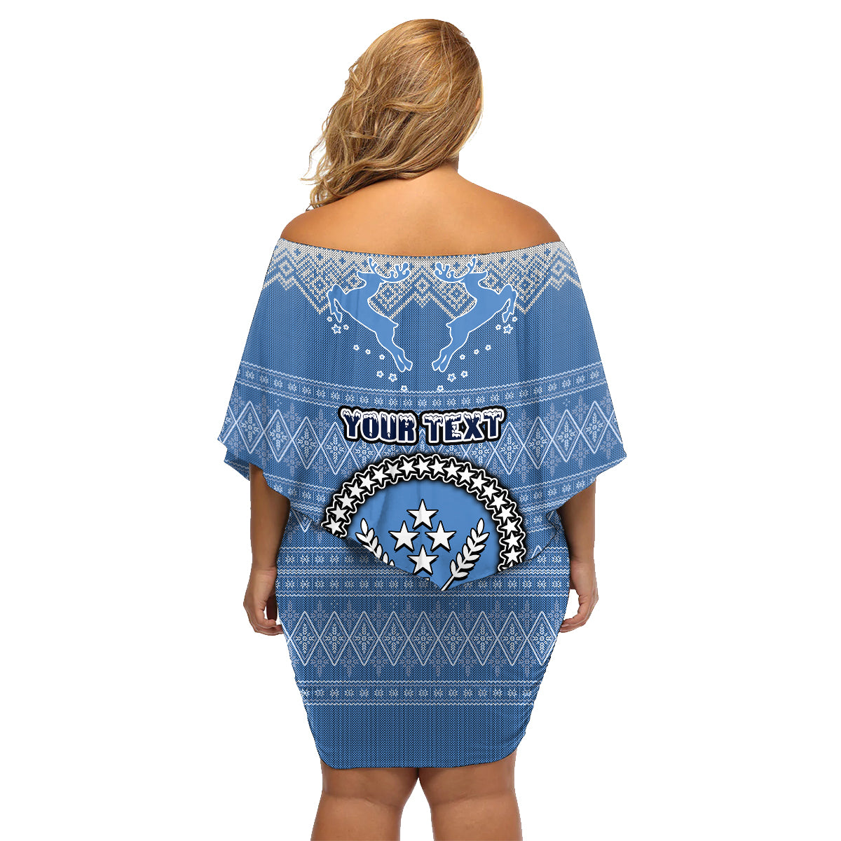 Personalised Kosrae Christmas Family Matching Off Shoulder Short Dress and Hawaiian Shirt Coat of Arms Beautiful Merry Xmas Snowflake LT03 - Polynesian Pride