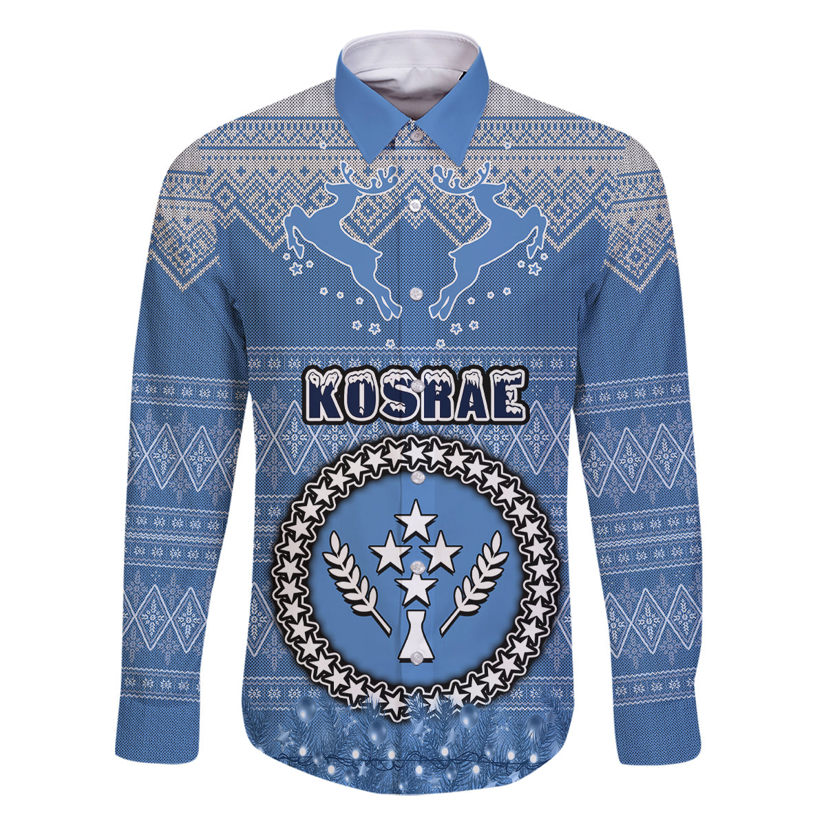 Personalised Kosrae Christmas Family Matching Puletasi Dress and Hawaiian Shirt Coat of Arms Beautiful Merry Xmas Snowflake LT03 Dad's Shirt - Long Sleeve Blue - Polynesian Pride