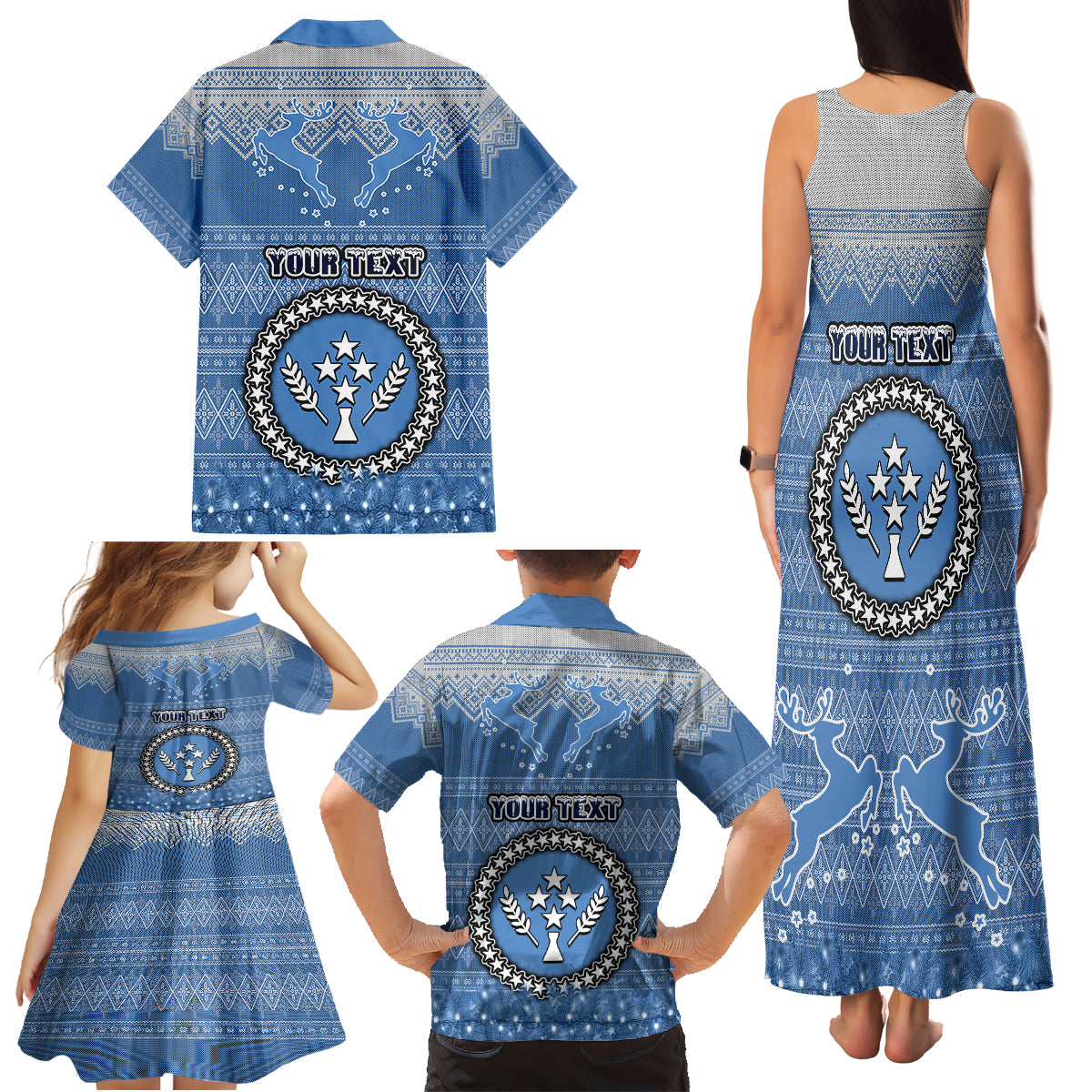 Personalised Kosrae Christmas Family Matching Tank Maxi Dress and Hawaiian Shirt Coat of Arms Beautiful Merry Xmas Snowflake LT03 - Polynesian Pride