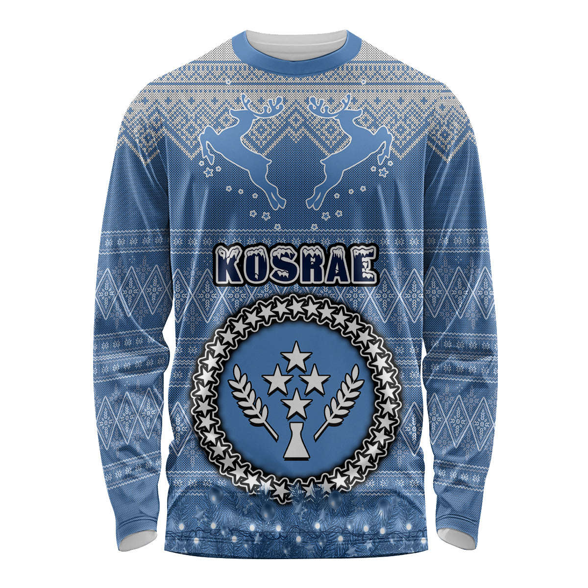 Personalised Kosrae Christmas Long Sleeve Shirt Coat of Arms Beautiful Merry Xmas Snowflake LT03 Unisex Blue - Polynesian Pride
