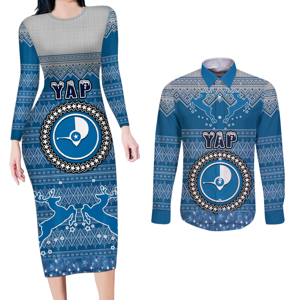 yap-christmas-couples-matching-long-sleeve-bodycon-dress-and-long-sleeve-button-shirts-coat-of-arms-beautiful-merry-xmas-snowflake