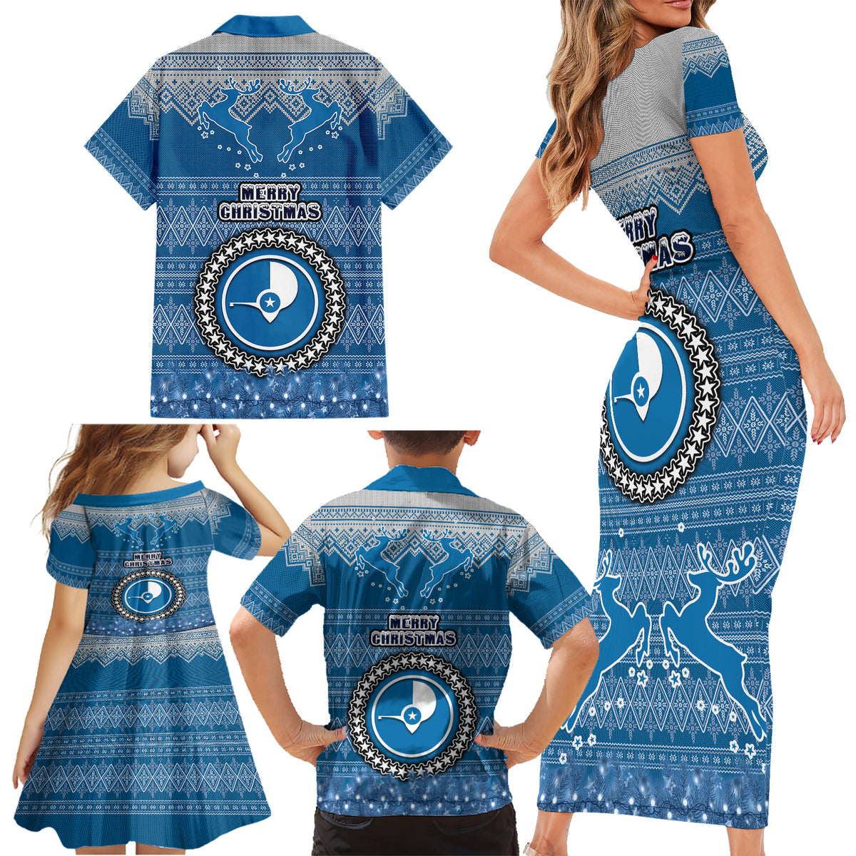 Yap Christmas Family Matching Short Sleeve Bodycon Dress and Hawaiian Shirt Coat of Arms Beautiful Merry Xmas Snowflake LT03 - Polynesian Pride