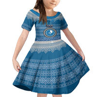 Personalised Yap Christmas Family Matching Mermaid Dress and Hawaiian Shirt Coat of Arms Beautiful Merry Xmas Snowflake LT03 Daughter's Dress Blue - Polynesian Pride