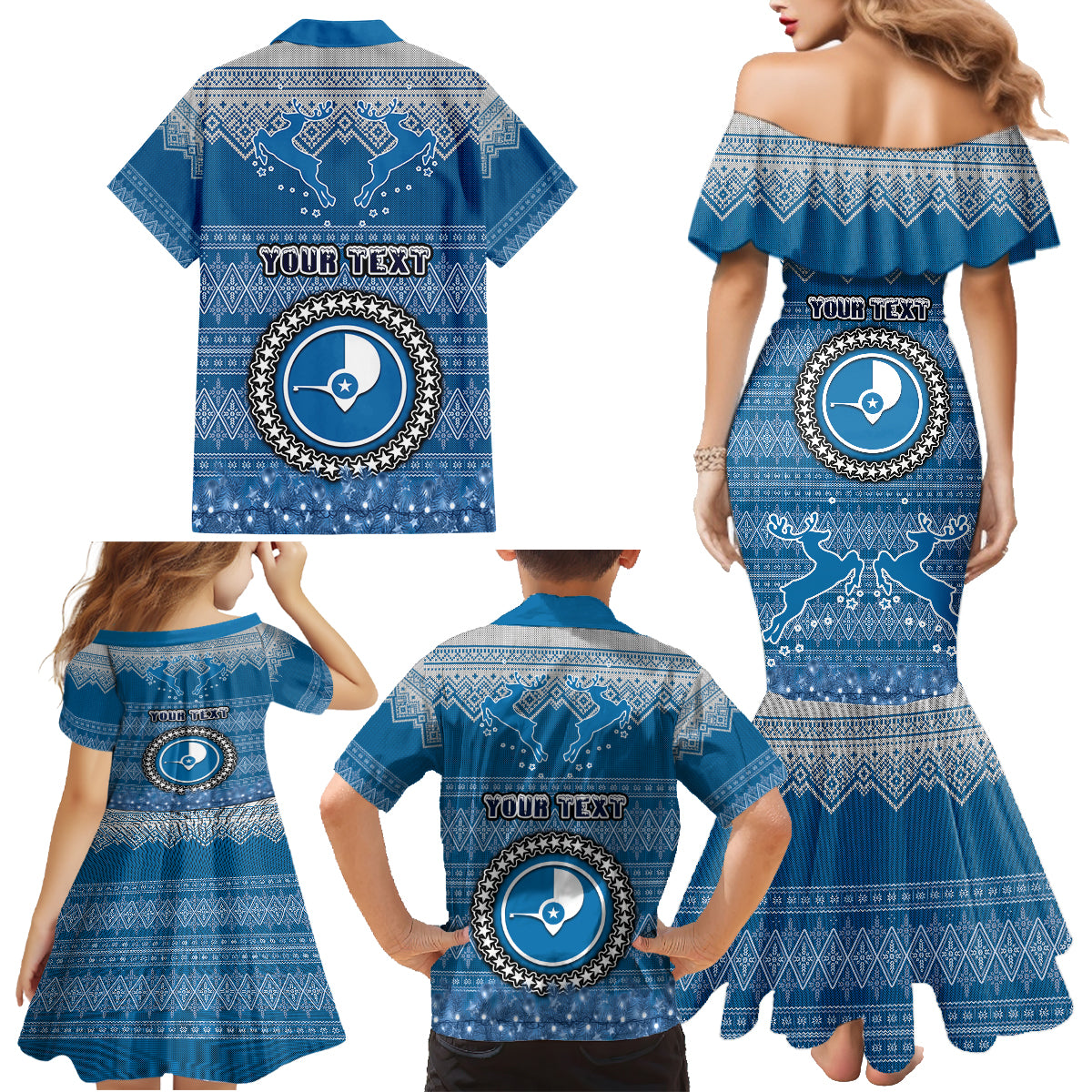Personalised Yap Christmas Family Matching Mermaid Dress and Hawaiian Shirt Coat of Arms Beautiful Merry Xmas Snowflake LT03 - Polynesian Pride