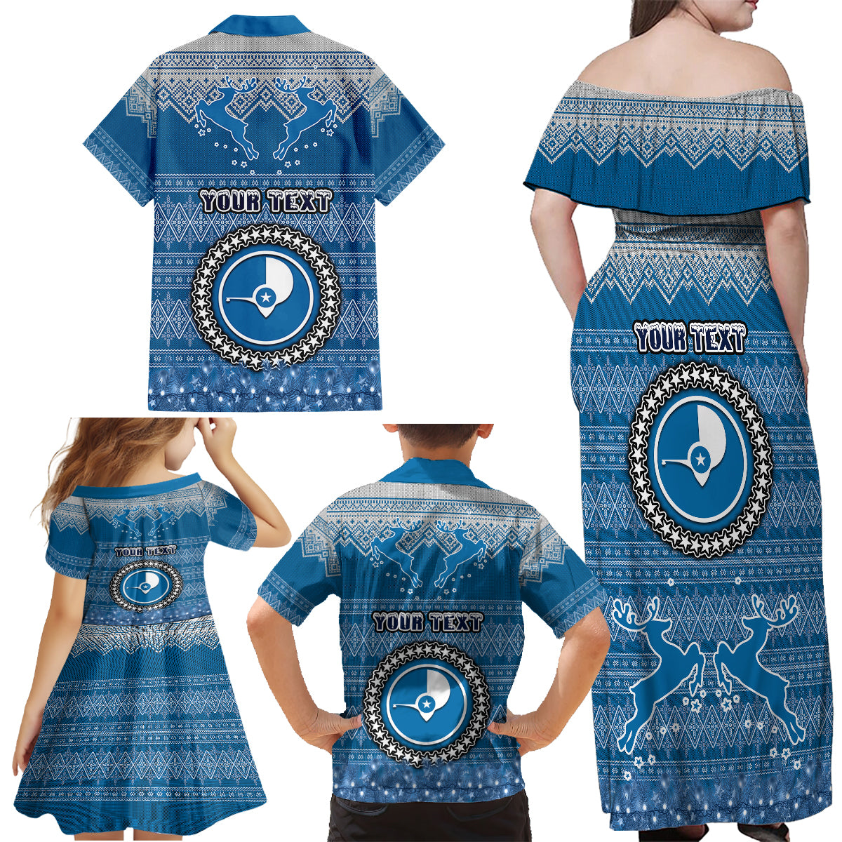 personalised-yap-christmas-family-matching-off-shoulder-maxi-dress-and-hawaiian-shirt-coat-of-arms-beautiful-merry-xmas-snowflake