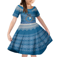 Personalised Yap Christmas Family Matching Off Shoulder Short Dress and Hawaiian Shirt Coat of Arms Beautiful Merry Xmas Snowflake LT03 Daughter's Dress Blue - Polynesian Pride