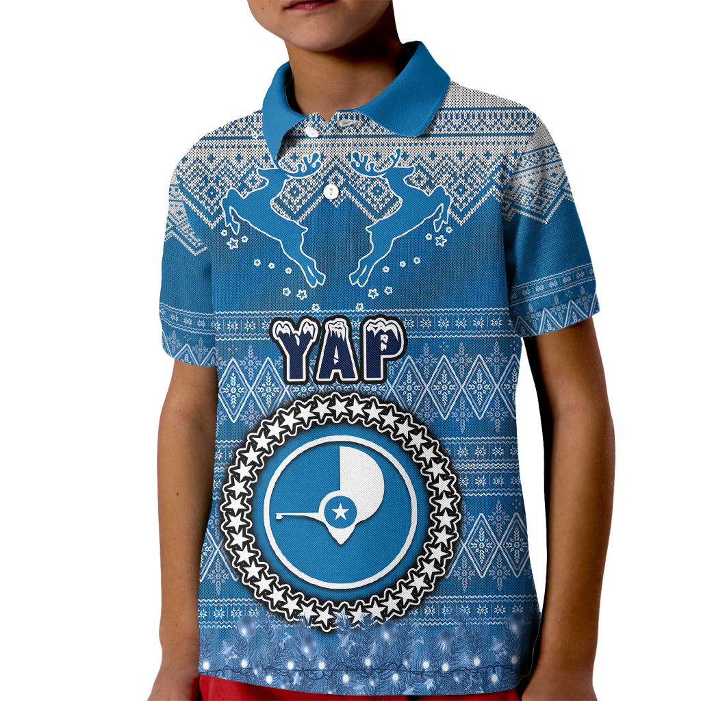 Personalised Yap Christmas Kid Polo Shirt Coat of Arms Beautiful Merry Xmas Snowflake LT03 Kid Blue - Polynesian Pride