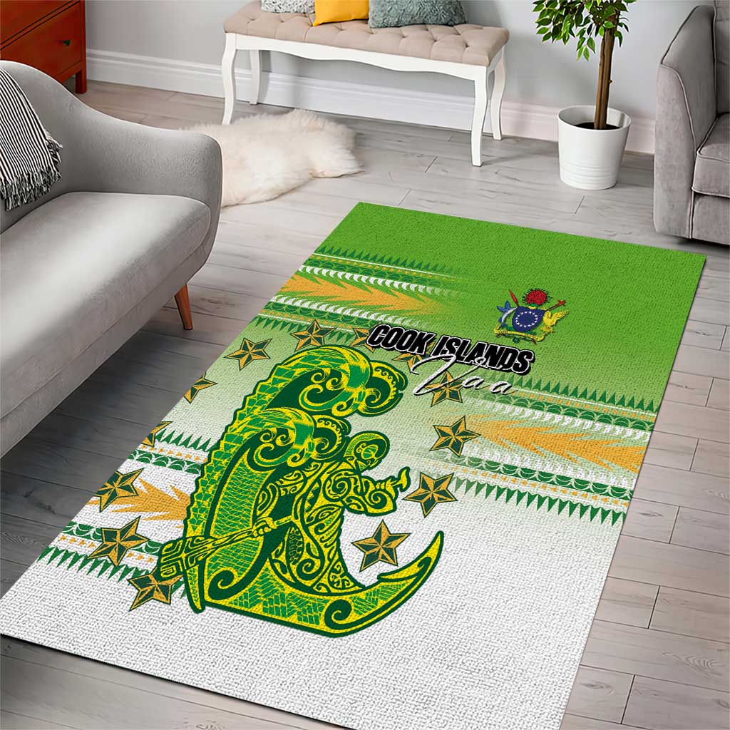 Cook Islands Va'a Race Area Rug Te Tatau Tattoos Sporty Style Green-White Color - Polynesian Pride