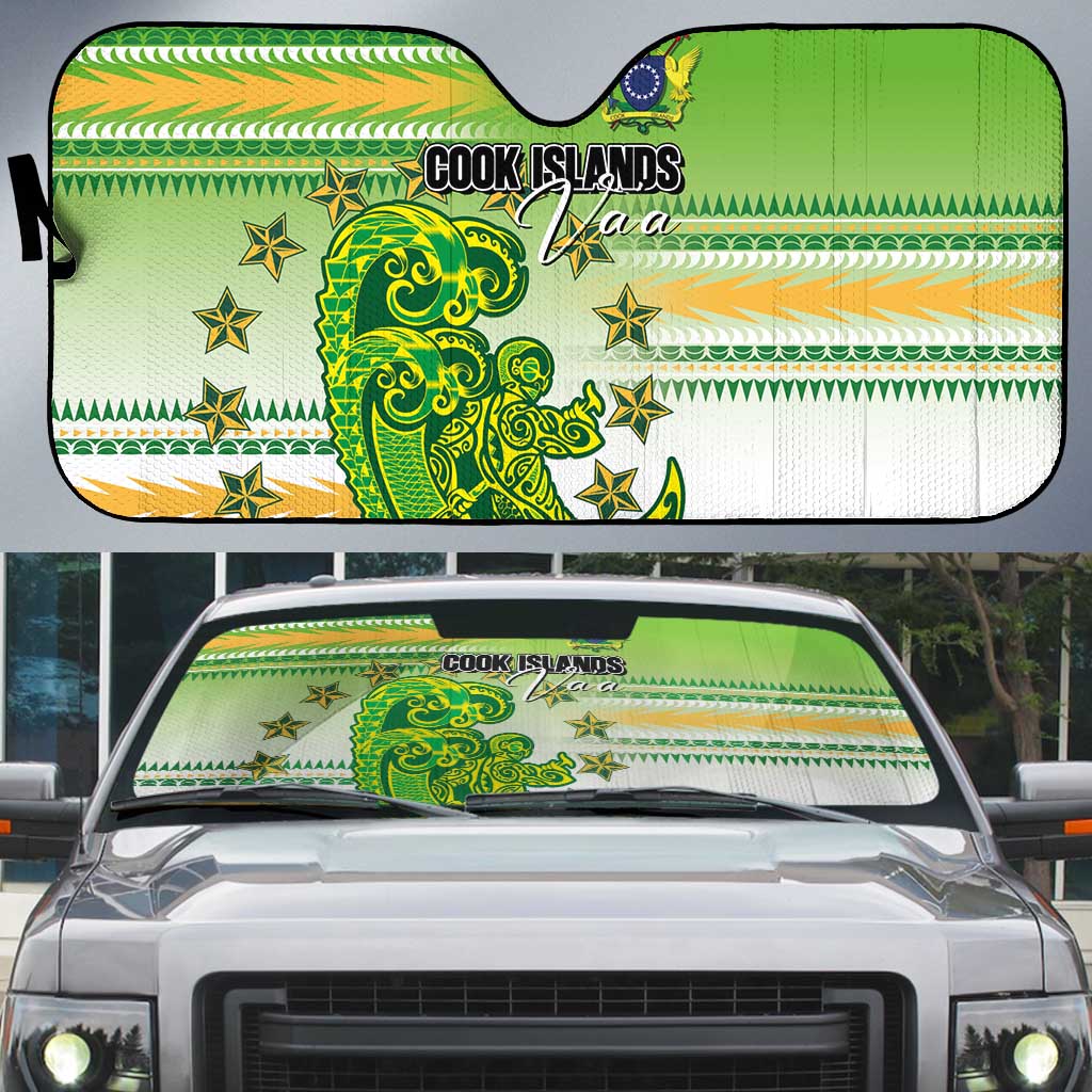 Cook Islands Va'a Race Auto Sun Shade Te Tatau Tattoos Sporty Style Green-White Color - Polynesian Pride