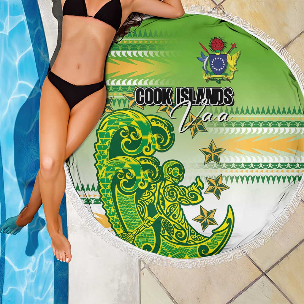 Cook Islands Va'a Race Beach Blanket Te Tatau Tattoos Sporty Style Green-White Color - Polynesian Pride