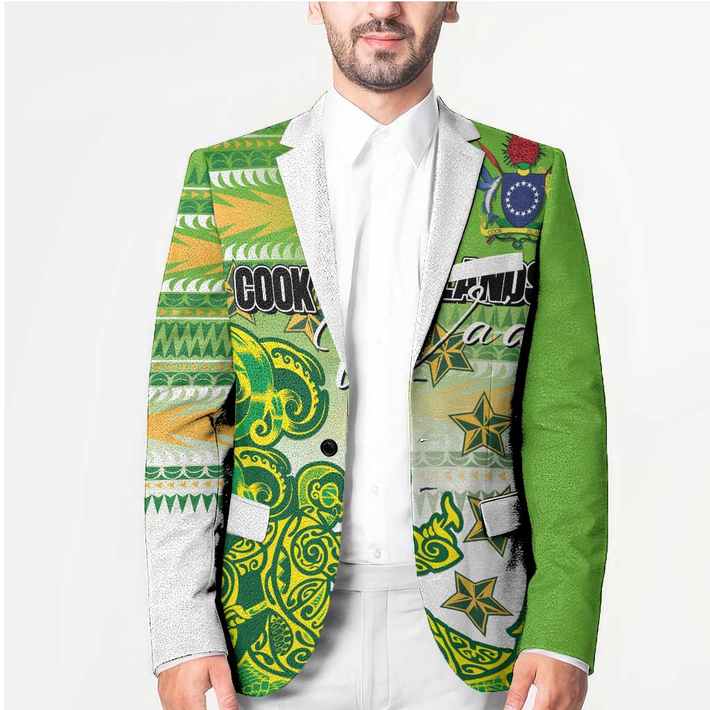 Personalised Cook Islands Va'a Race Blazer Te Tatau Tattoos Sporty Style Green-White Color - Polynesian Pride