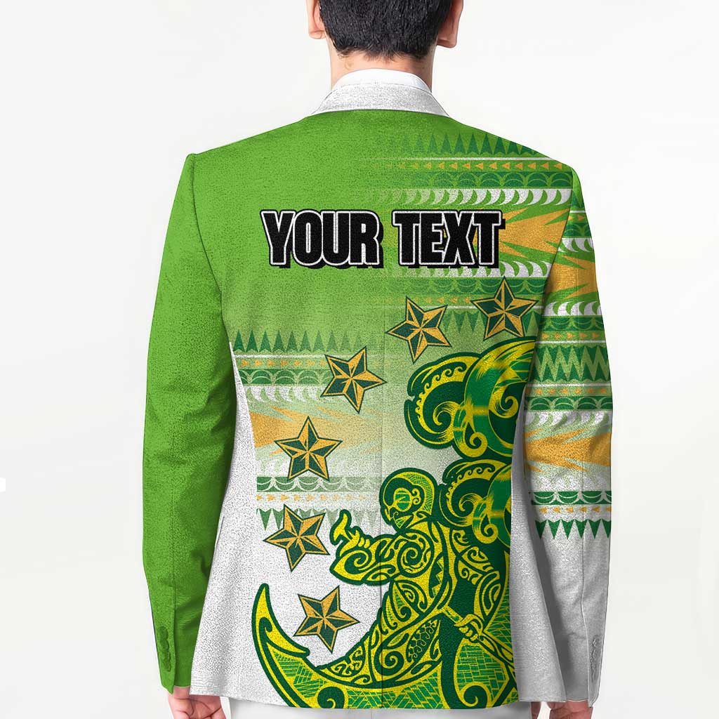 Personalised Cook Islands Va'a Race Blazer Te Tatau Tattoos Sporty Style Green-White Color - Polynesian Pride