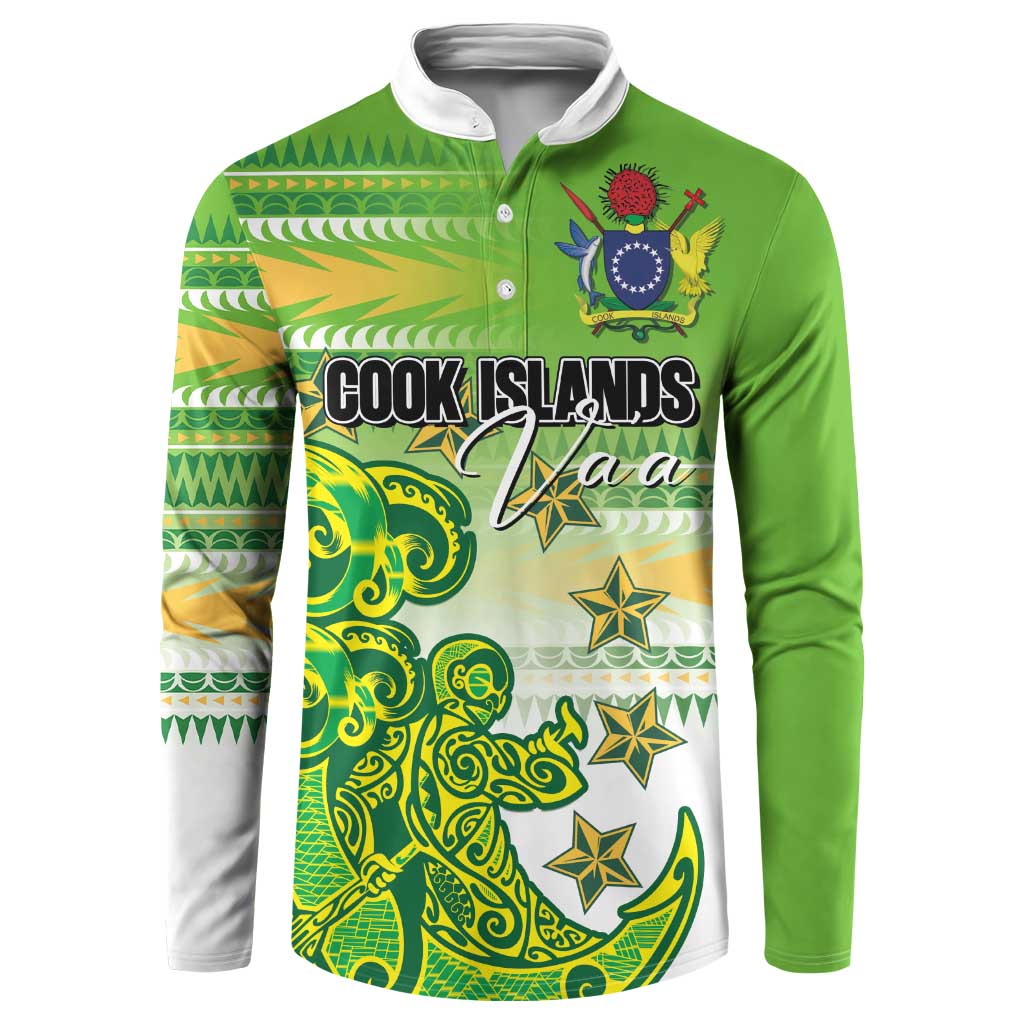 Personalised Cook Islands Va'a Race Button Sweatshirt Te Tatau Tattoos Sporty Style Green-White Color - Polynesian Pride