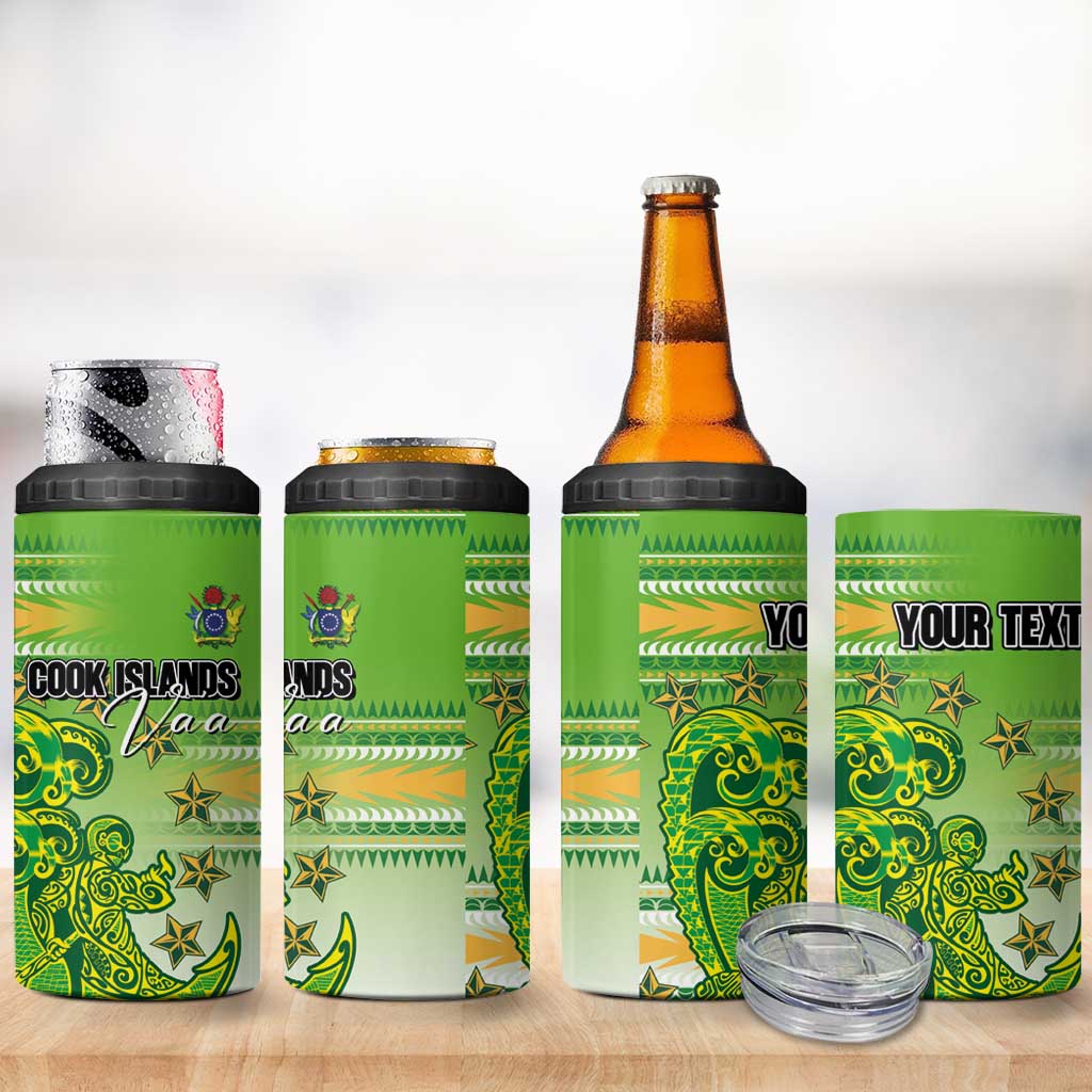 Personalised Cook Islands Va'a Race 4 in 1 Can Cooler Tumbler Te Tatau Tattoos Sporty Style Green-White Color - Polynesian Pride