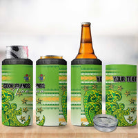 Personalised Cook Islands Va'a Race 4 in 1 Can Cooler Tumbler Te Tatau Tattoos Sporty Style Green-White Color - Polynesian Pride