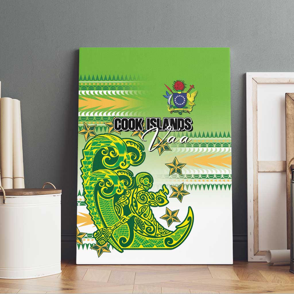 Cook Islands Va'a Race Canvas Wall Art Te Tatau Tattoos Sporty Style Green-White Color - Polynesian Pride