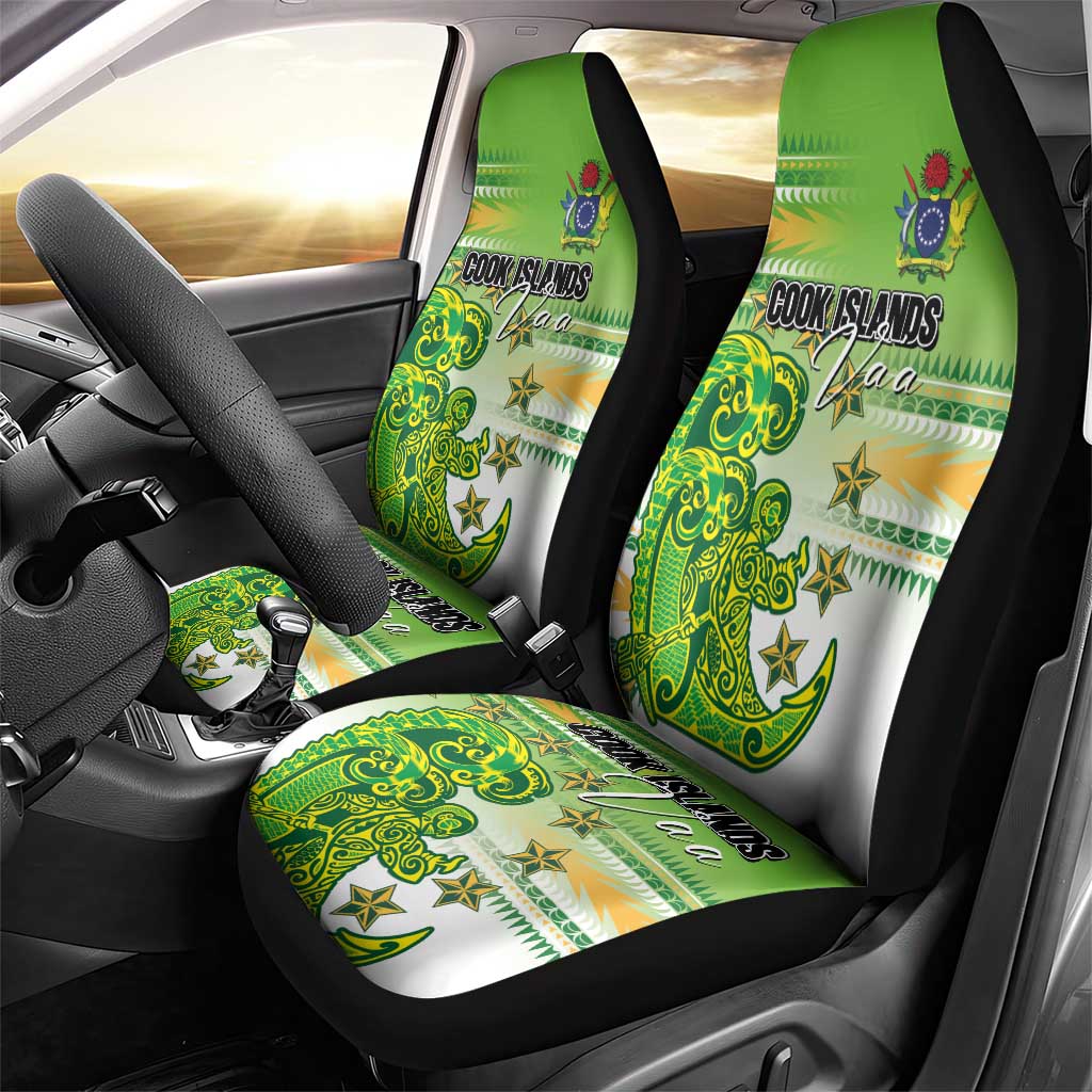 Cook Islands Va'a Race Car Seat Cover Te Tatau Tattoos Sporty Style Green-White Color - Polynesian Pride
