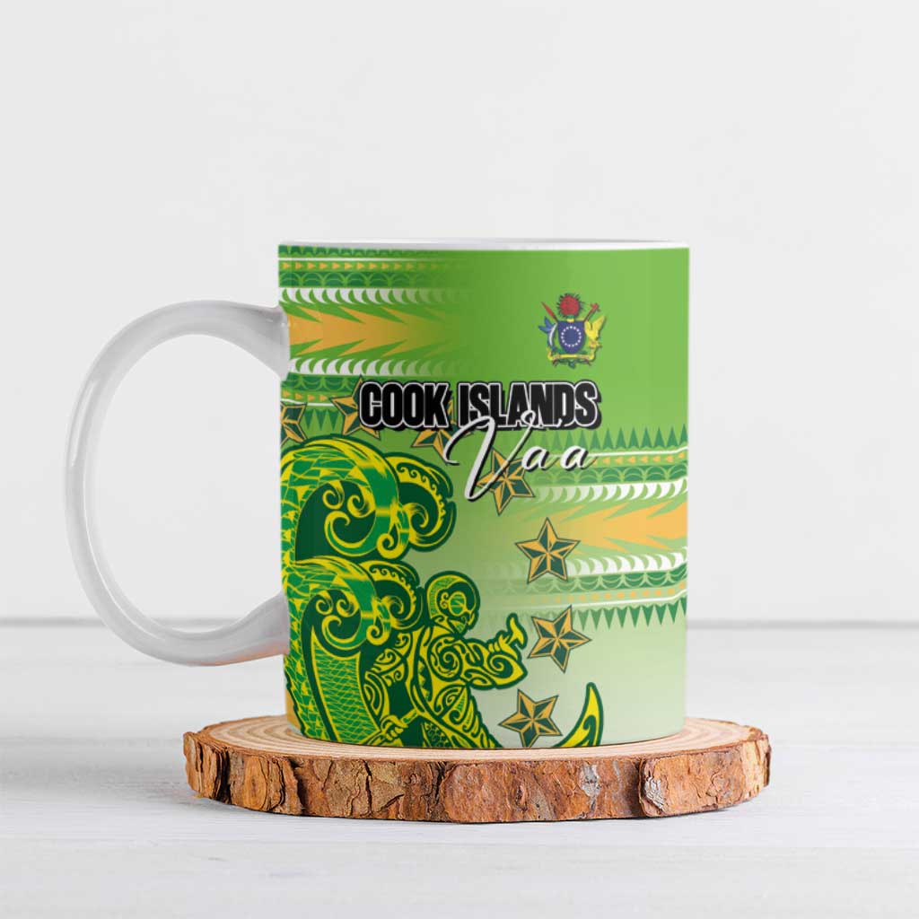 Personalised Cook Islands Va'a Race Ceramic Mug Te Tatau Tattoos Sporty Style Green-White Color - Polynesian Pride
