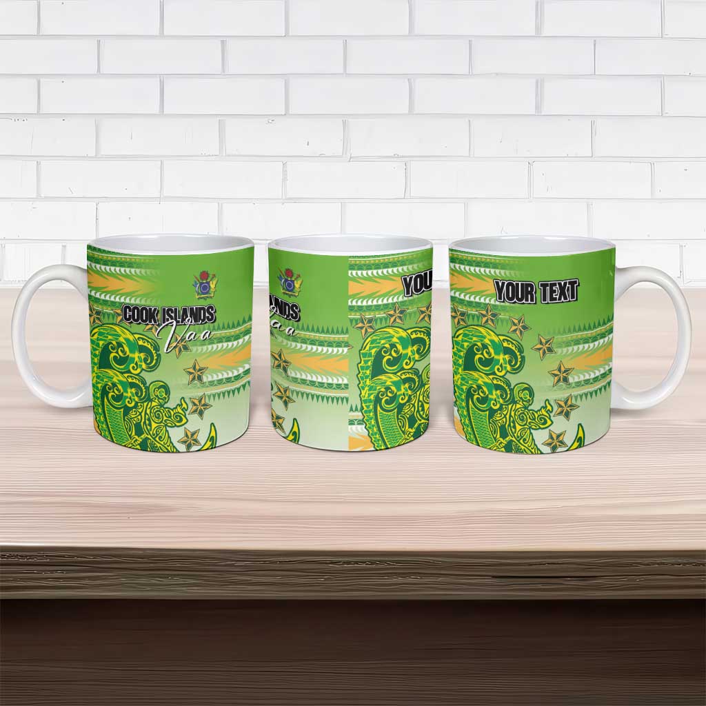 Personalised Cook Islands Va'a Race Ceramic Mug Te Tatau Tattoos Sporty Style Green-White Color - Polynesian Pride