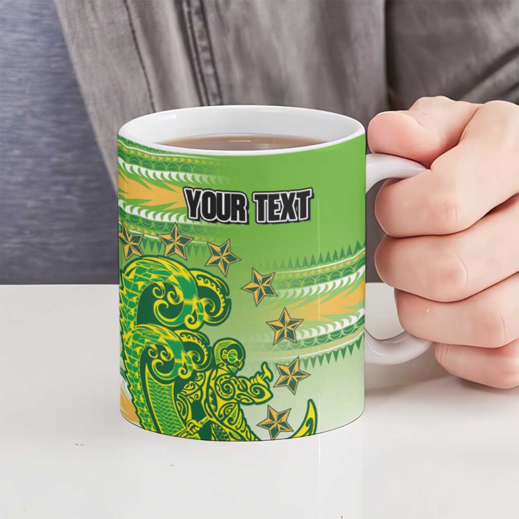 Personalised Cook Islands Va'a Race Ceramic Mug Te Tatau Tattoos Sporty Style Green-White Color - Polynesian Pride
