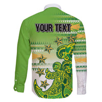 Personalised Cook Islands Va'a Race Family Matching Long Sleeve Bodycon Dress and Hawaiian Shirt Te Tatau Tattoos Sporty Style Green-White Color - Polynesian Pride