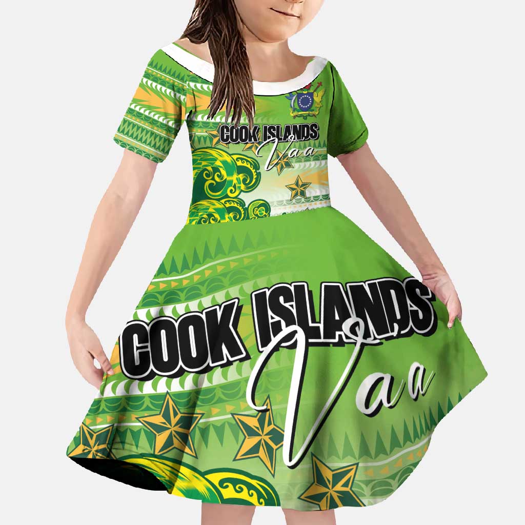 Personalised Cook Islands Va'a Race Family Matching Mermaid Dress and Hawaiian Shirt Te Tatau Tattoos Sporty Style Green-White Color - Polynesian Pride