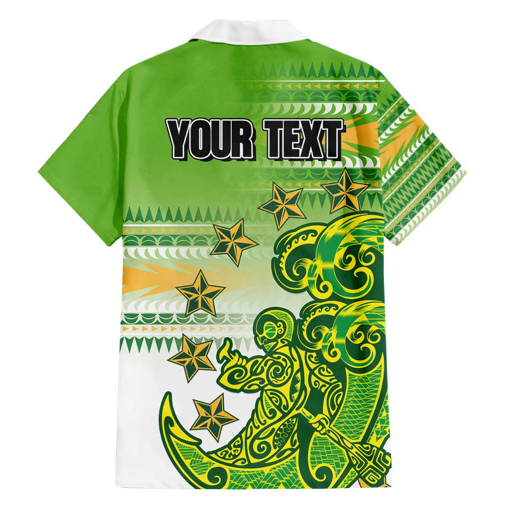 Personalised Cook Islands Va'a Race Family Matching Tank Maxi Dress and Hawaiian Shirt Te Tatau Tattoos Sporty Style Green-White Color - Polynesian Pride