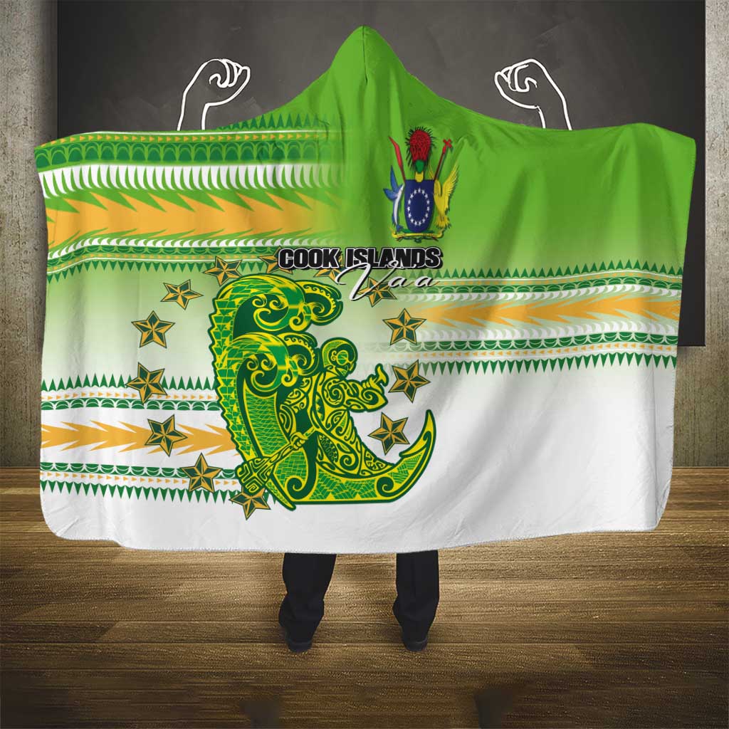 Cook Islands Va'a Race Hooded Blanket Te Tatau Tattoos Sporty Style Green-White Color - Polynesian Pride