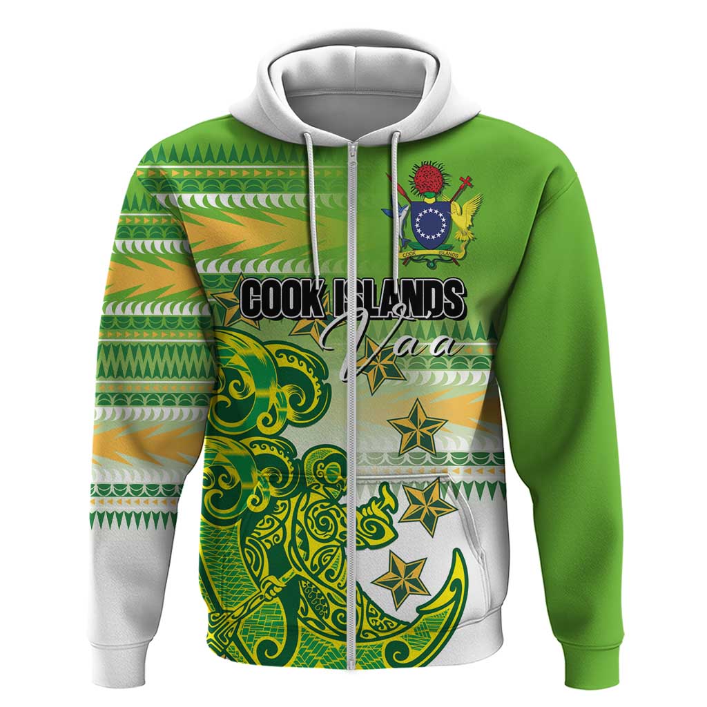 Personalised Cook Islands Va'a Race Hoodie Te Tatau Tattoos Sporty Style Green-White Color - Polynesian Pride