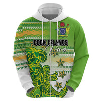 Personalised Cook Islands Va'a Race Hoodie Te Tatau Tattoos Sporty Style Green-White Color - Polynesian Pride